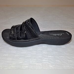 Clarks Cloudsteppers Breeze Piper Black Slide Sandals Women's 8M Cushionsoft